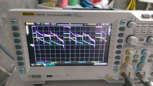 Oscilloscope showing signals for the LED